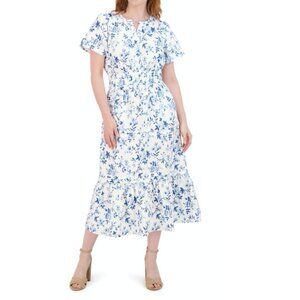 French Connection Blue & White Floral Cotton Maxi Dress Size Large